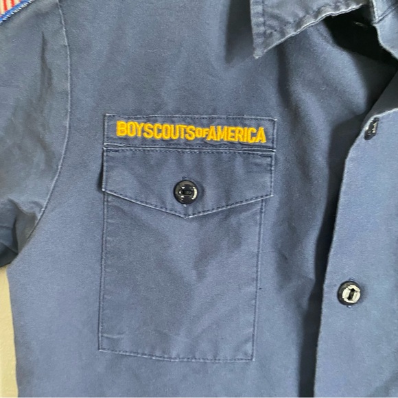 VINTAGE NAVY BLUE BOY SCOUTS OF AMERICA BUTTON UP PATCH WORK SHORT SLEEV… - Picture 7 of 10